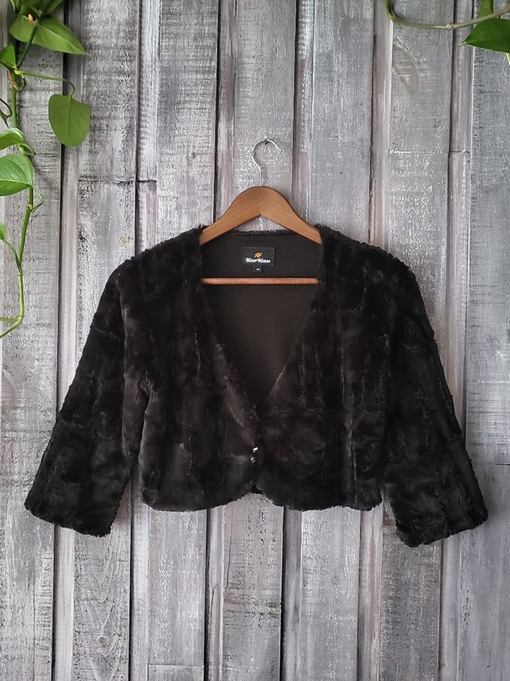 Faux Fur Cropped Bolero Jacket Black S